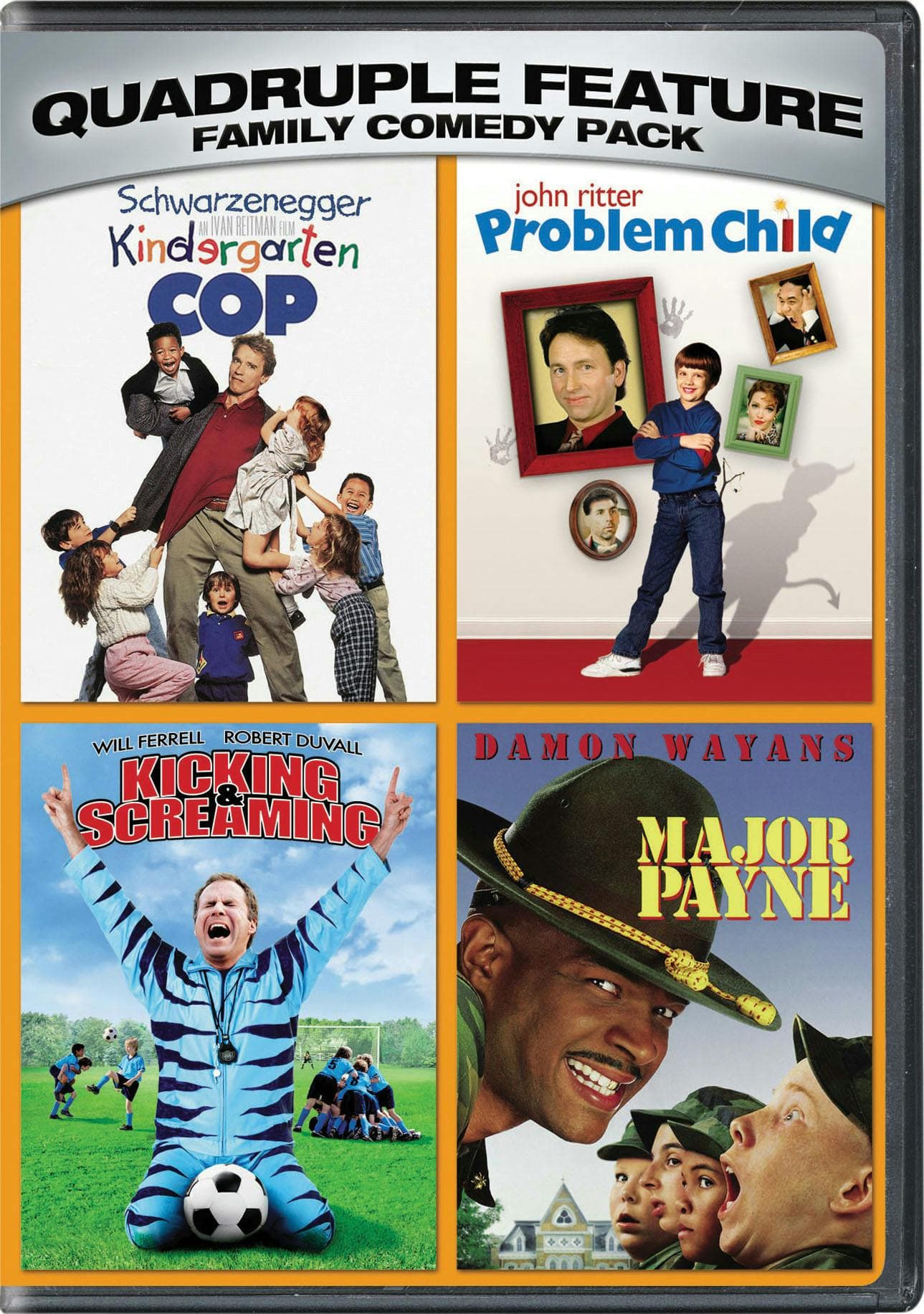 Kindergarten cop/Problem child/Kicking and screaming/Major Payne poster