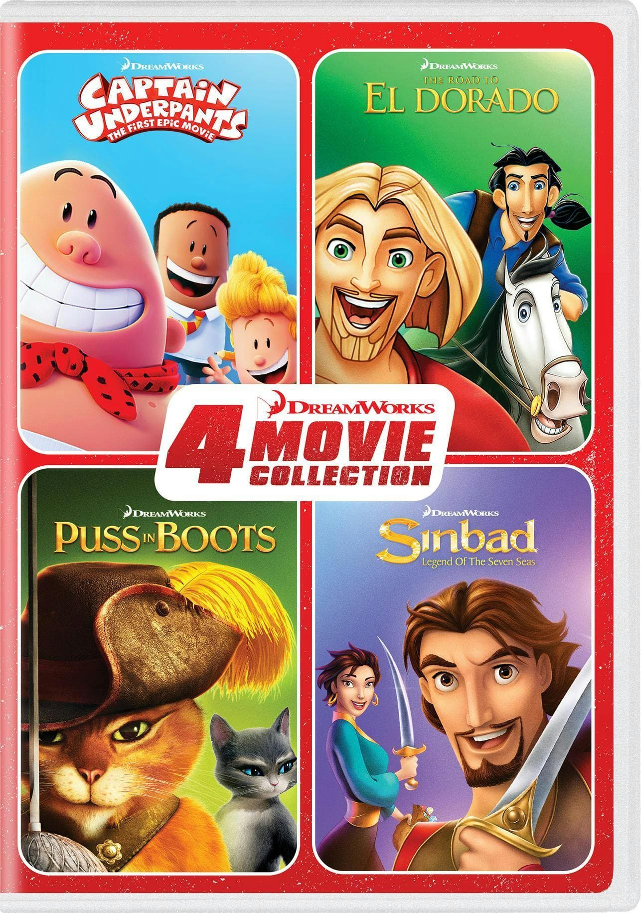 DreamWorks 4-Movie Collection (Captain Underpants/Road to El Dorado/Puss in Boots/Sinbad) poster